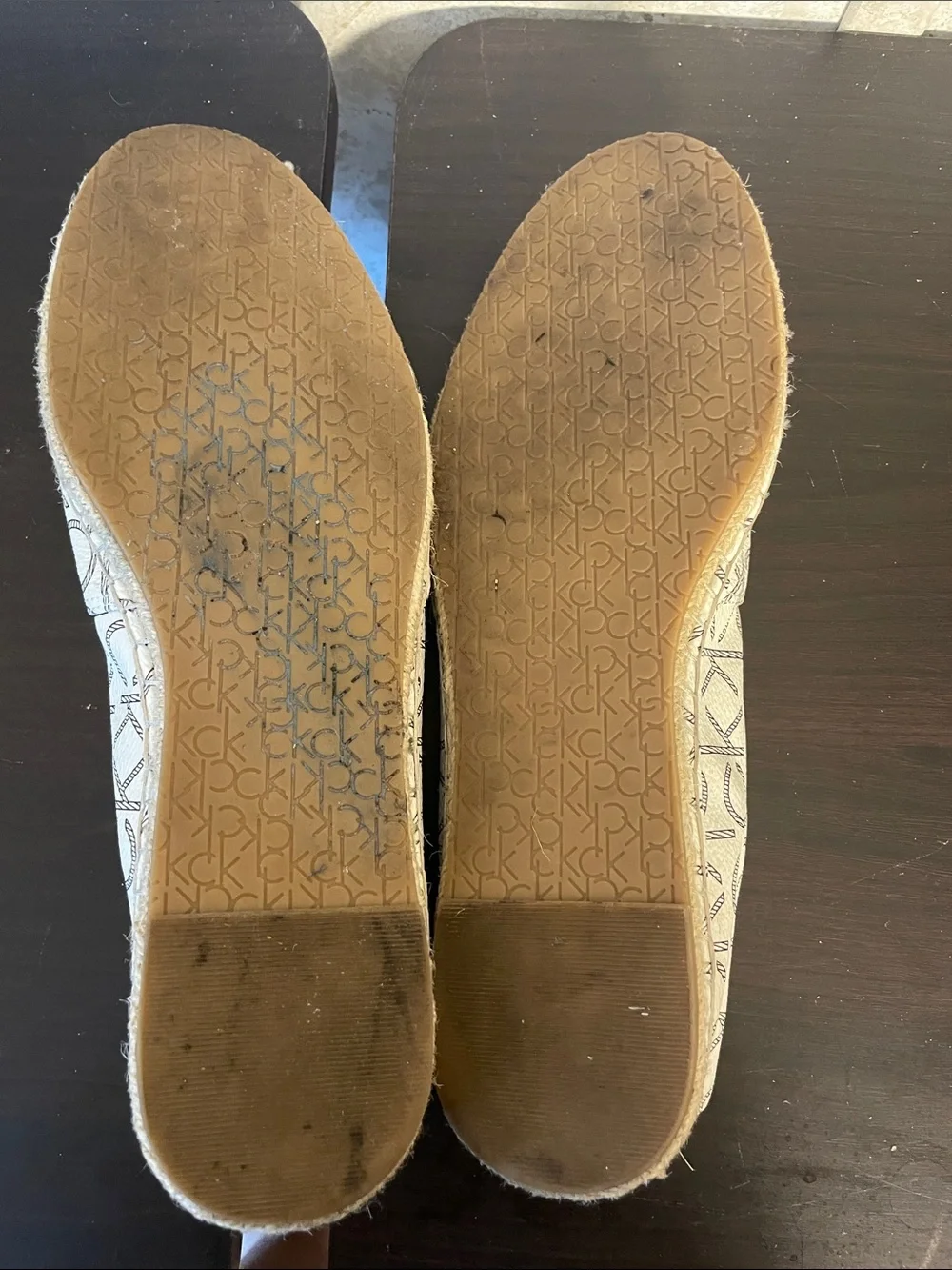 Calvin Klein Cream & Black Logo Espadrille Flats - Women's